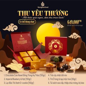 Bánh Trung Thu 2025 - Thu Yêu Thương (hộp Đỏ 3 bánh 1 trà 1 TCS) (kèm túi)