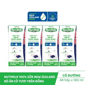 Thùng 48 hộp 180ml Nutimilk 100% sữa New Zealand bò ăn cỏ tự nhiên - Sữa tiệt trùng có đường