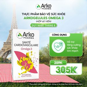 TPBVSK ARKOPHARMA ARKOGELULES OMEGA 3 bổ sung omega 3 - Hỗ trợ tăng cường sức khỏe tim mạch (Hộp 60 viên)