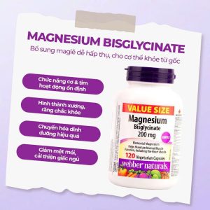 Thực phẩm bảo vệ sức khoẻ Magnesium Bisglycinate 200 mg WEBBER NATURALS (Lọ 120 viên)